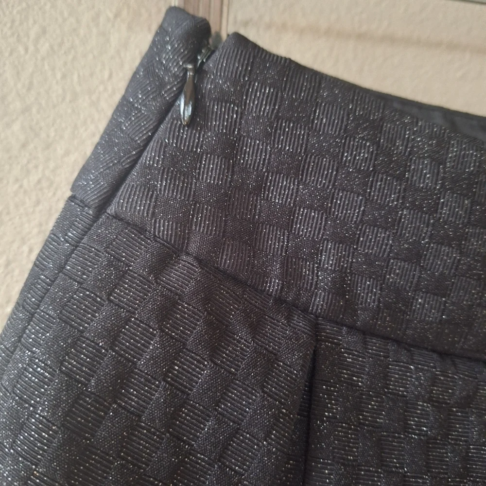 Kate Spade Black Shimmer Pleated Mini Skirt Side Zip Lined Womens Size 0